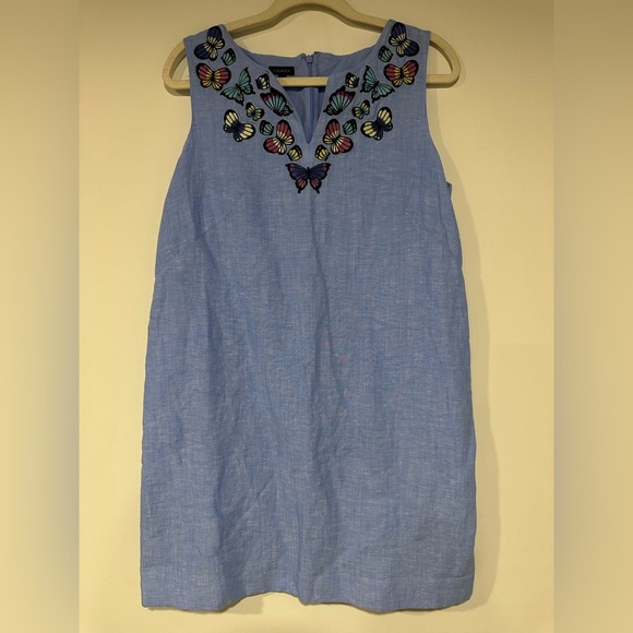 Talbots Embroidered Butterfly Linen French Blue Shift Dress Sz 10 - Picture 1 of 5
